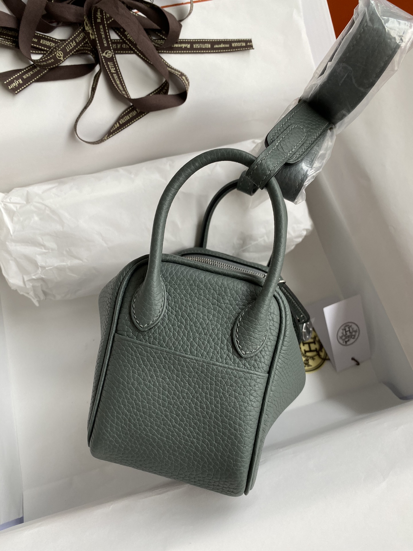 Hermes Mini Lindy 19cm Handbag Shoulder Bag In Dark Green Clemence Leather